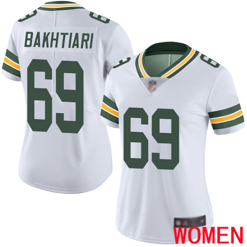 Green Bay Packers Limited White Women 69 Bakhtiari David Road Jersey Nike NFL Vapor Untouchable